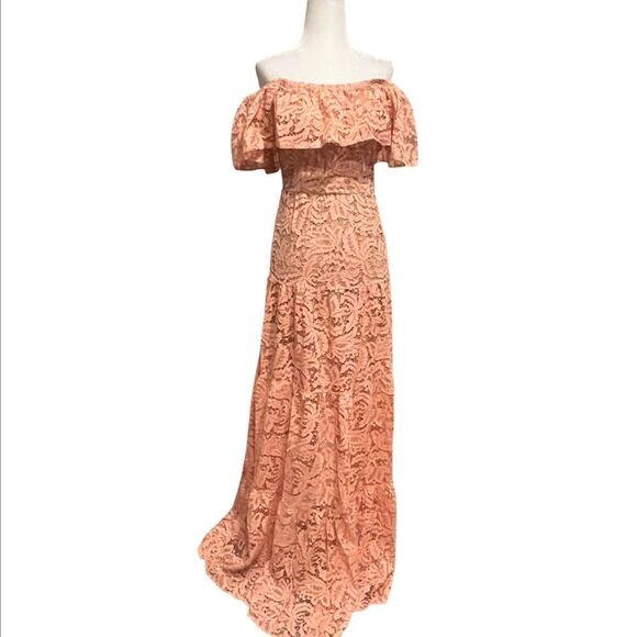 NWT dress the population Reese of the Shoulder rose‎ petal lace maxi dress XS - Picture 1 of 16